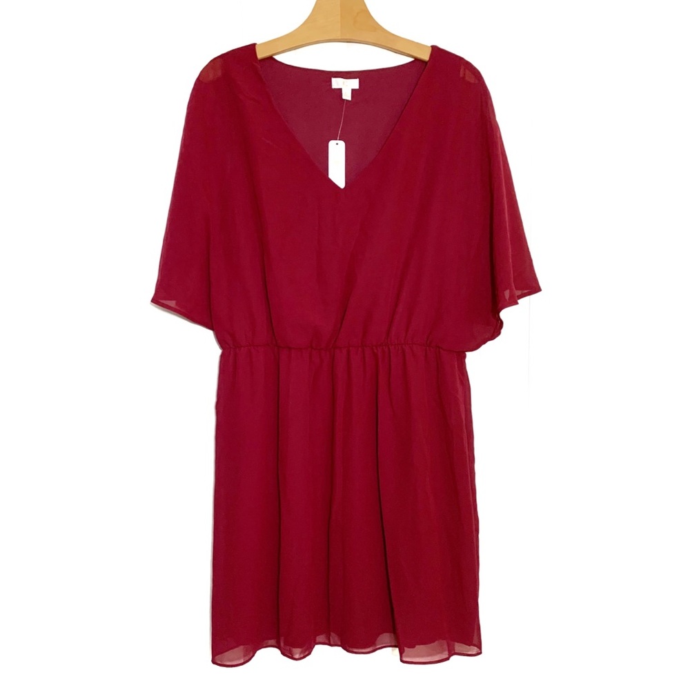 Charming Charlie Wine Red Flutter Sleeve Dress XL